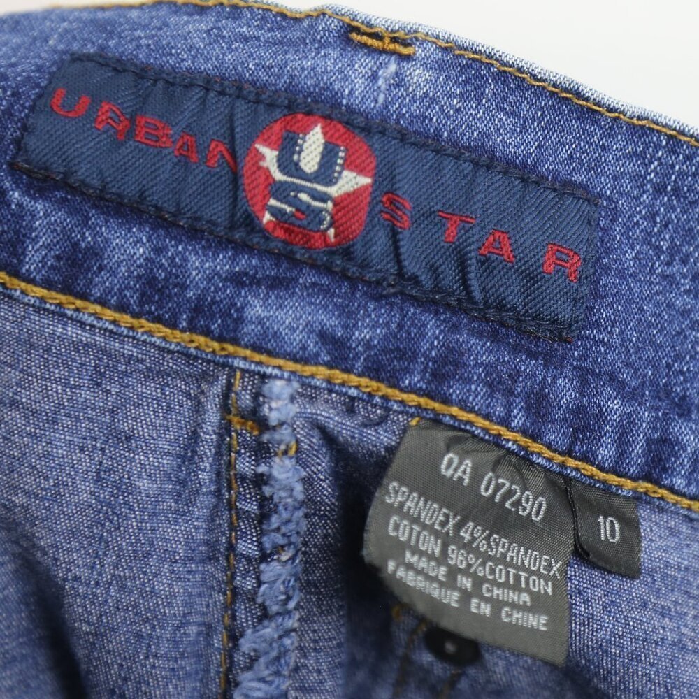 Vintage Urban Star Mid Length Denim Jean Blue Wash Mini Short Skirt Size 10 - Picture 3 of 7